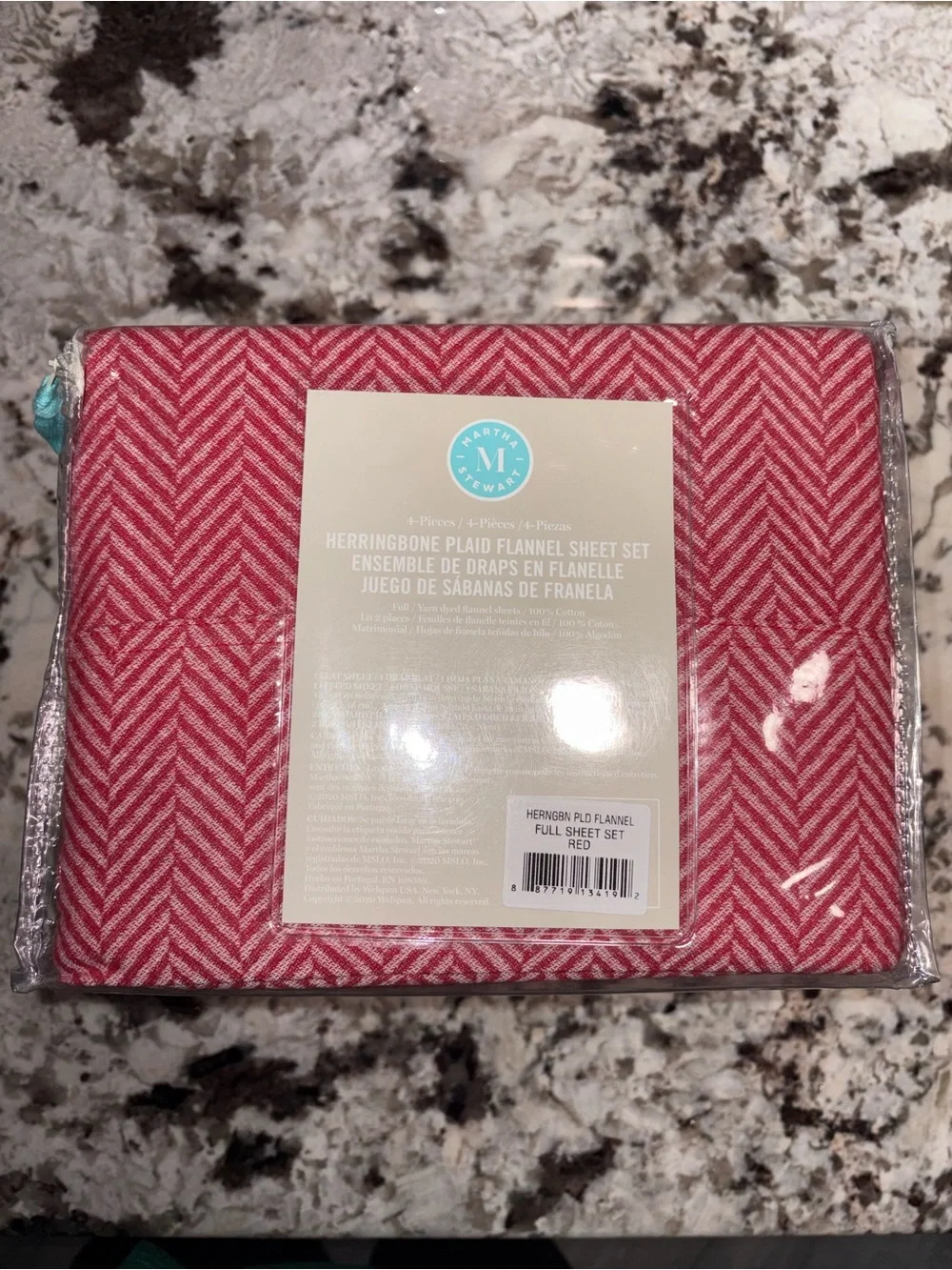 🛏️ New Martha Stewart Flannel Herringbone Sheet Set. Full. Red.